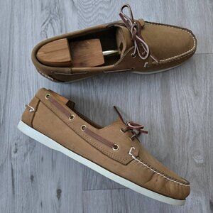 Island Surf | preppy tan brown leather loafer boat shoes | MENS 12